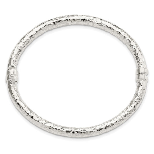 Sterling Silver Polished Textured 5mm Hinged Bangle