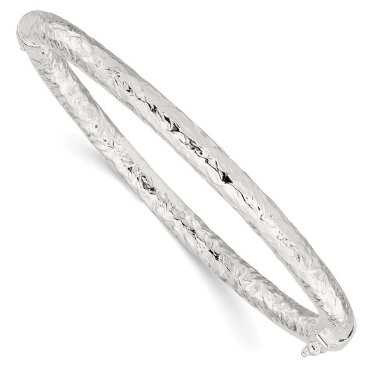 Sterling Silver Polished Textured 5mm Hinged Bangle