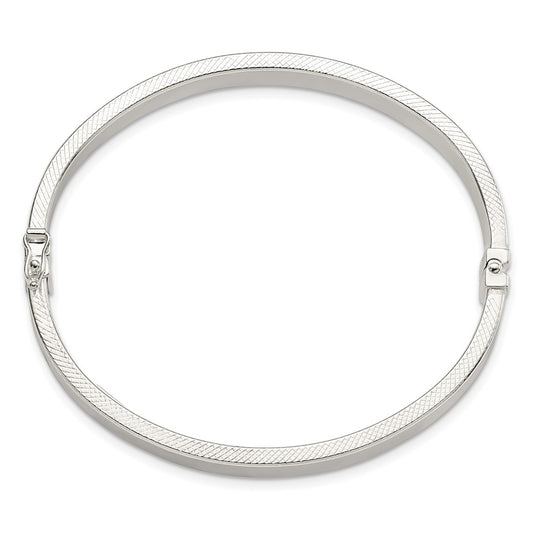 Sterling Silver Polished Textured Flat 6mm Hinged Bangle