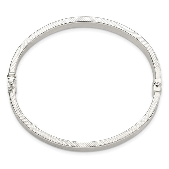 Sterling Silver Polished & Textured Hinged Bangle
