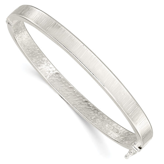 Sterling Silver Polished Textured Flat 6mm Hinged Bangle