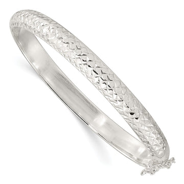 Sterling Silver Rhodium-plated Polished and D/C 7.00mm Hinged Bangle