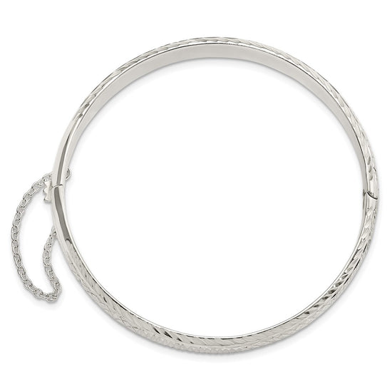 Sterling Silver Polished and D/C 7.25mm Hinged Bangle