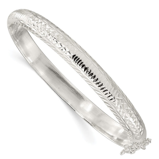 Sterling Silver Polished and D/C 7.25mm Hinged Bangle
