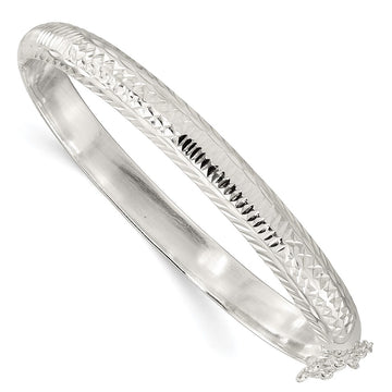 Sterling Silver Polished and D/C 7.25mm Hinged Bangle