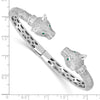Sterling Silver Rhodium-plated Polished CZ Lioness Hinged Cuff Bangle