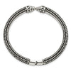 Sterling Silver Polished and Antiqued Beaded Hinged Bangle Bracelet