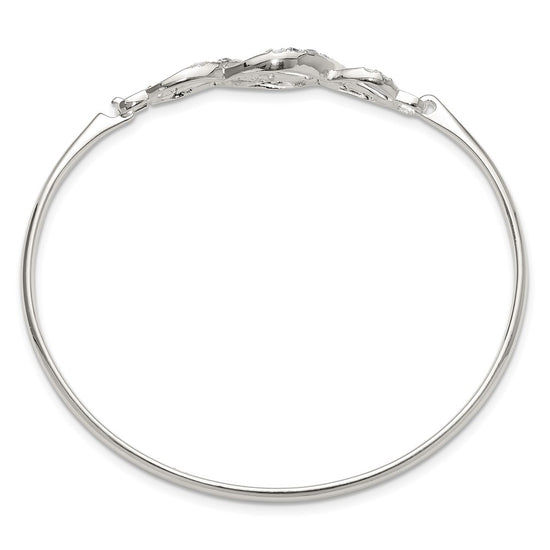 Sterling Silver Polished CZ Fancy Hook Bangle Bracelet