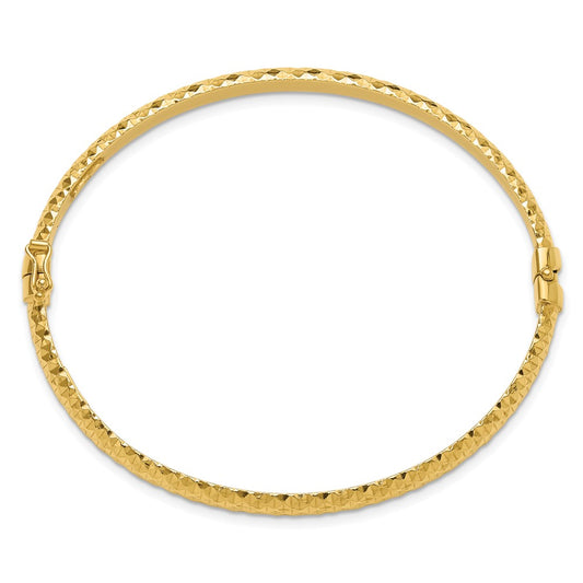 Sterling Silver Polished Gold-tone Textured Hinged Bangle Bracelet