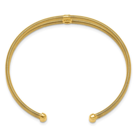 Sterling Silver Polished Gold-tone Textured CZ Two Band Cuff Bracelet
