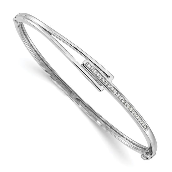 Sterling Silver Rhodium-plated Polished Fancy CZ Hinged Bangle