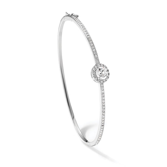Sterling Silver Rhodium-plated Polished CZ Hinged Bangle Bracelet
