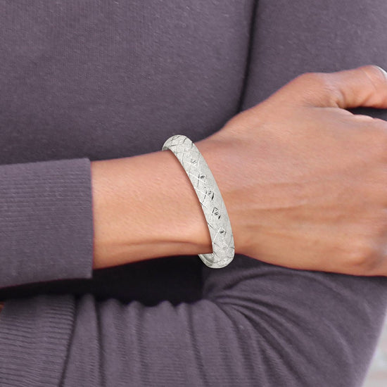 Sterling Silver 10mm Polished D/C Textured Flexible Bangle