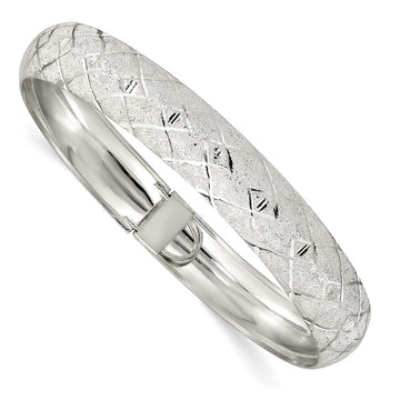 Sterling Silver 10mm Polished D/C Textured Flexible Bangle