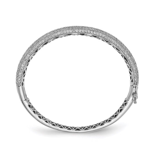 Sterling Shimmer Sterling Silver Rhodium-plated 303 Stone CZ Pav‚ Hinged Bangle