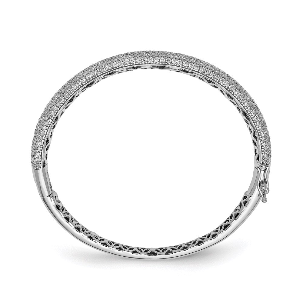 Sterling Shimmer Sterling Silver Rhodium-plated 303 Stone CZ Pav‚ Hinged Bangle
