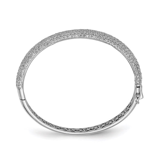 Sterling Shimmer Sterling Silver Rhodium-plated 360 Stone CZ Pav‚ Hinged Bangle