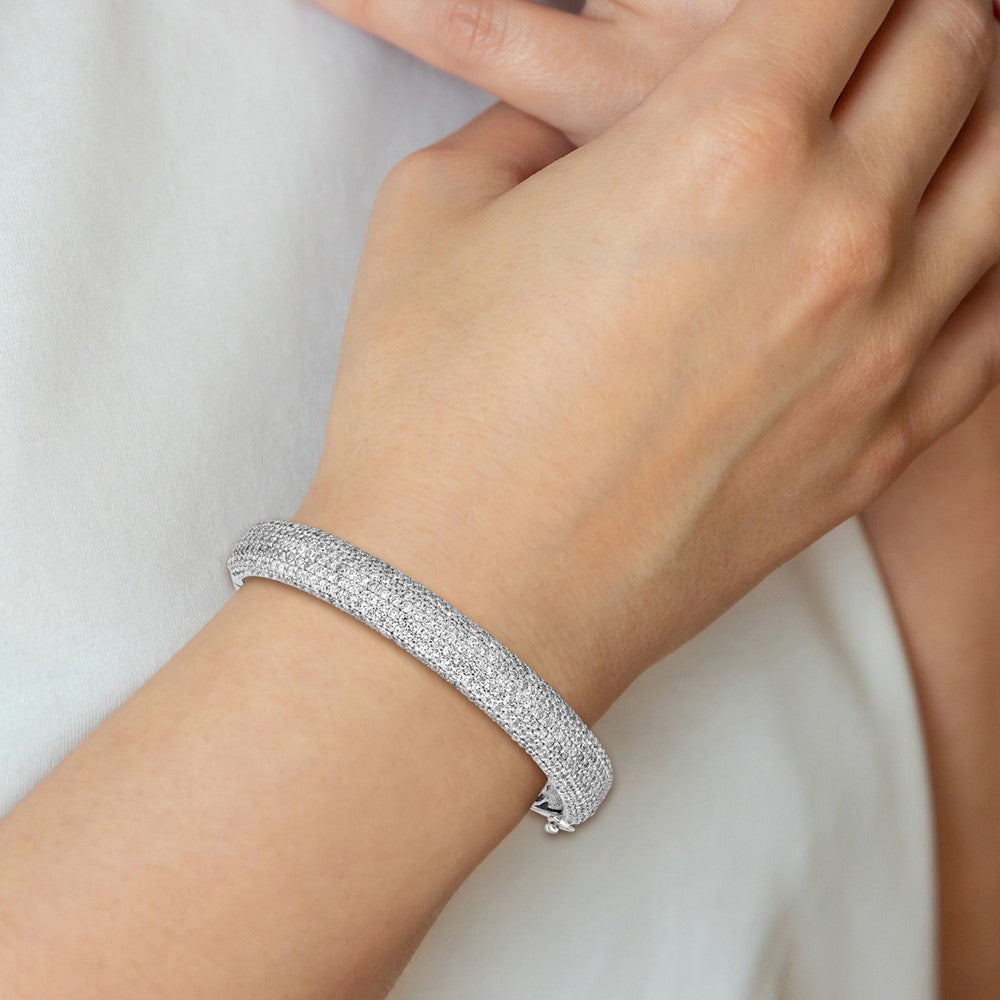 Sterling Shimmer Sterling Silver Rhodium-plated 360 Stone CZ Pav‚ Hinged Bangle