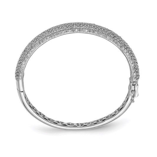 Sterling Shimmer Sterling Silver Rhodium-plated 568 Stone CZ Pav‚ Hinged Bangle