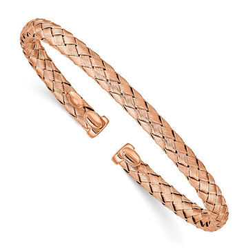 Sterling Silver Rose-tone Polished and Textured Bangle
