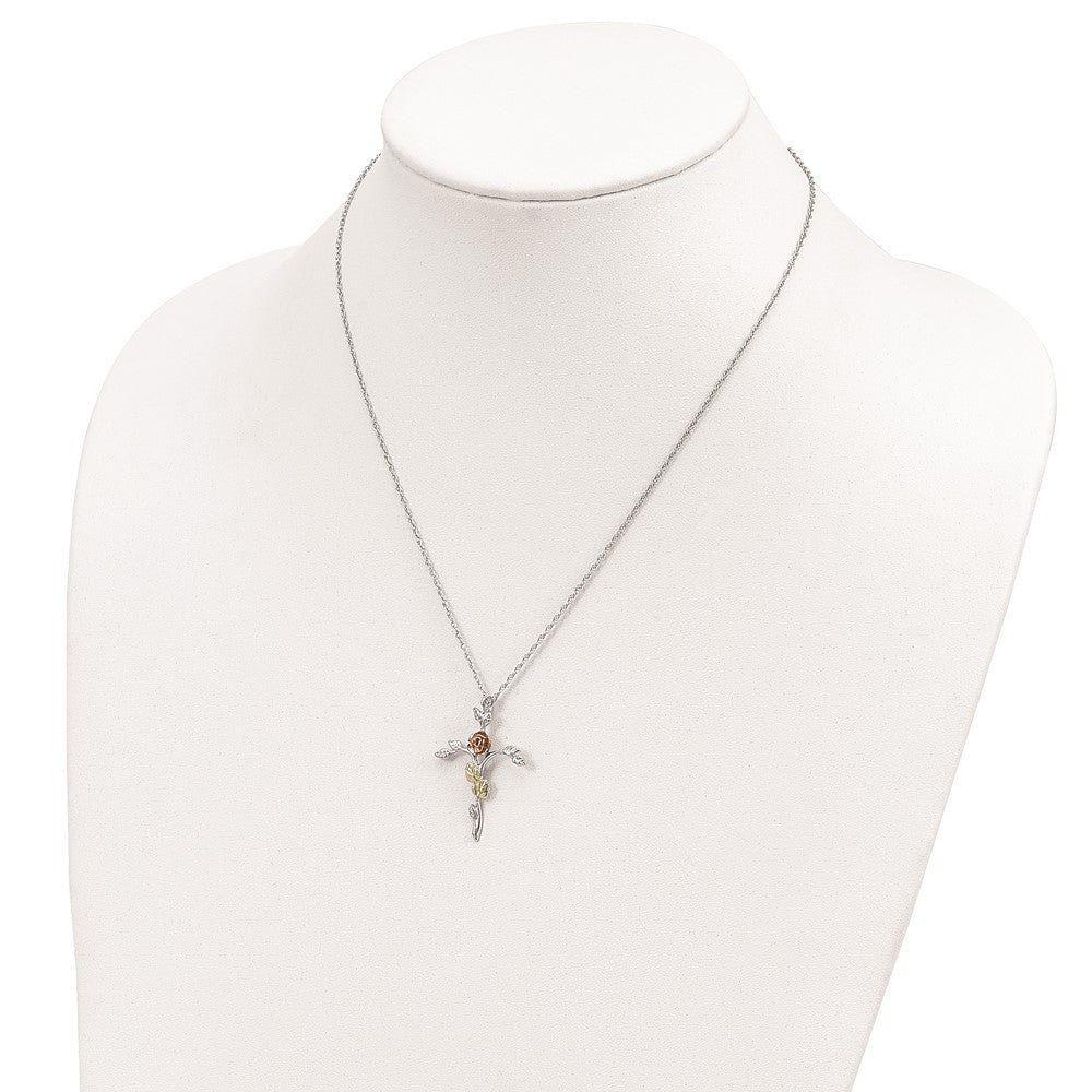 Landstrom's Mt. Rushmore Black Hills Sterling Silver 12K Gold Accents Floral Cross 18 inch Spring Ring Clasp Necklace