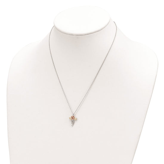 Landstrom's Mt. Rushmore Black Hills Sterling Silver 12K Gold Accents Floral Cross 18 inch Spring Ring Clasp Necklace