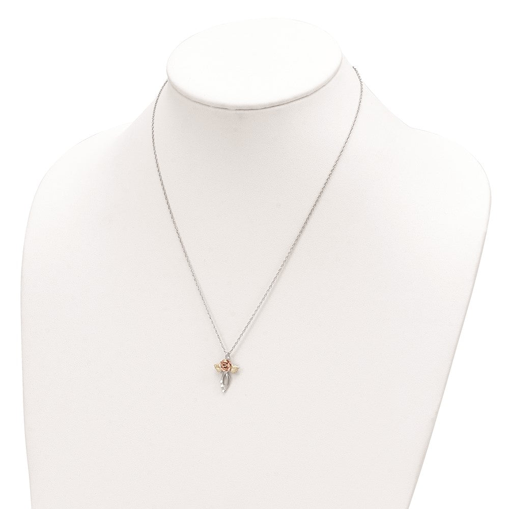 Landstrom's Mt. Rushmore Black Hills Sterling Silver 12K Gold Accents Floral Cross 18 inch Spring Ring Clasp Necklace