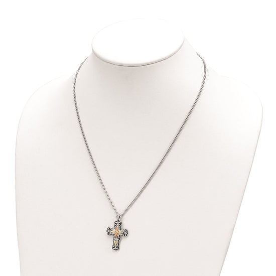 Landstrom's Mt. Rushmore Black Hills Sterling Silver 12K Gold Accents Antiqued Cross 18 inch Spring Ring Clasp Necklace