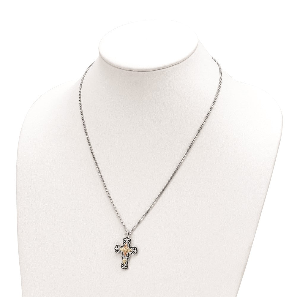 Landstrom's Mt. Rushmore Black Hills Sterling Silver 12K Gold Accents Antiqued Cross 18 inch Spring Ring Clasp Necklace