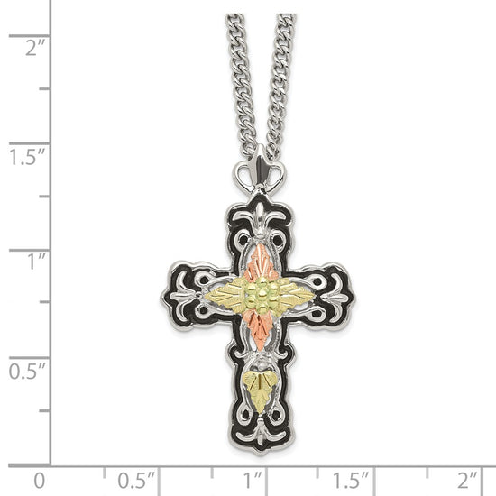 Landstrom's Mt. Rushmore Black Hills Sterling Silver 12K Gold Accents Antiqued Cross 18 inch Spring Ring Clasp Necklace