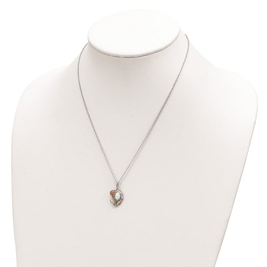 Landstrom's Mt. Rushmore Black Hills Sterling Silver 12K Gold Accents Rose and Lab Created White Opal 18 inch Spring Ring Clasp Necklace