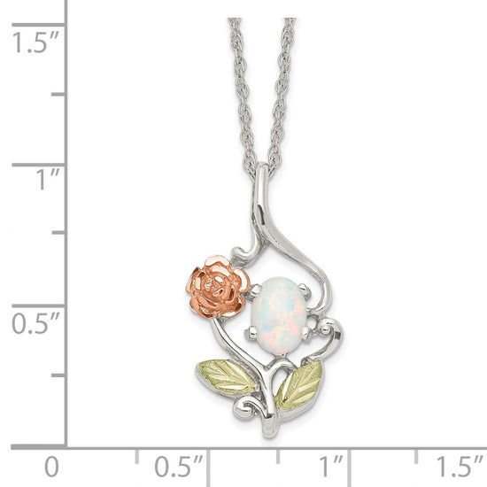 Landstrom's Mt. Rushmore Black Hills Sterling Silver 12K Gold Accents Rose and Lab Created White Opal 18 inch Spring Ring Clasp Necklace