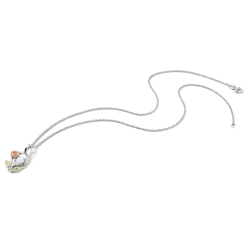 Landstrom's Mt. Rushmore Black Hills Sterling Silver 12K Gold Accents Rose and Lab Created White Opal 18 inch Spring Ring Clasp Necklace