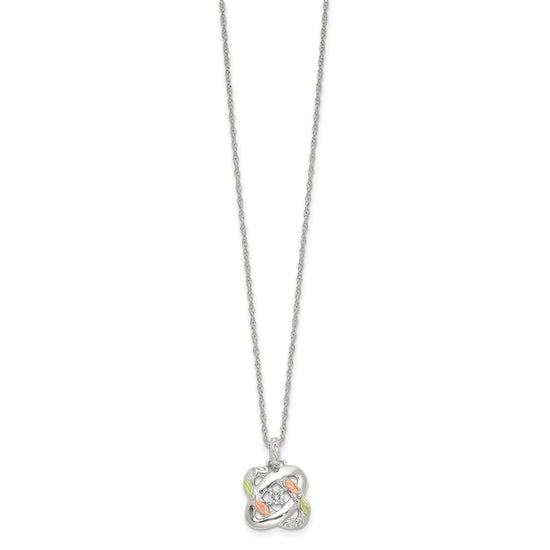 Sterling Silver RH-pltd w/12K Accents Diamond Love Knot 18in Necklace