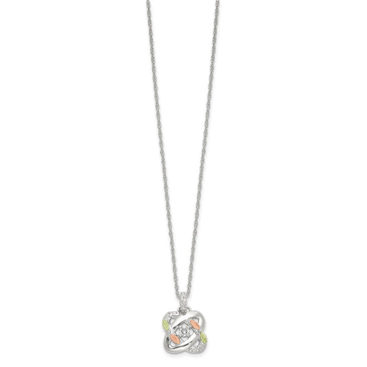 Sterling Silver RH-pltd w/12K Accents Diamond Love Knot 18in Necklace