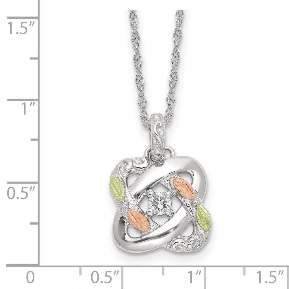 Sterling Silver RH-pltd w/12K Accents Diamond Love Knot 18in Necklace
