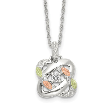 Sterling Silver RH-pltd w/12K Accents Diamond Love Knot 18in Necklace