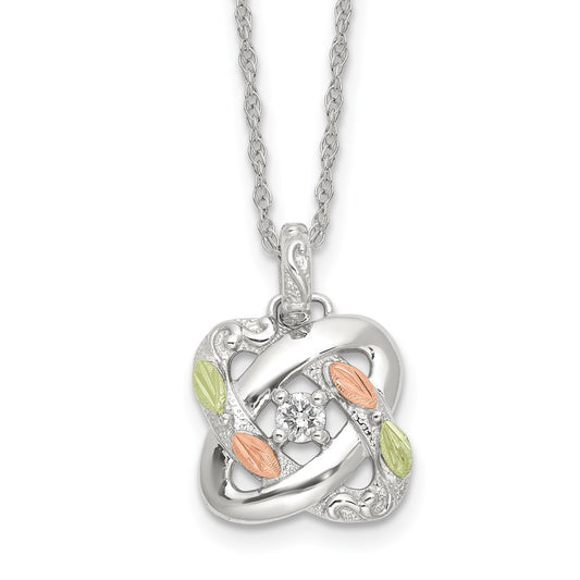 Sterling Silver RH-pltd w/12K Accents Diamond Love Knot 18in Necklace