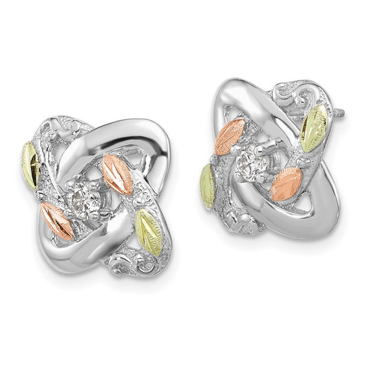 Sterling Silver Rhod-pltd w/12K Accents Diamond Love Knot Post Earrings