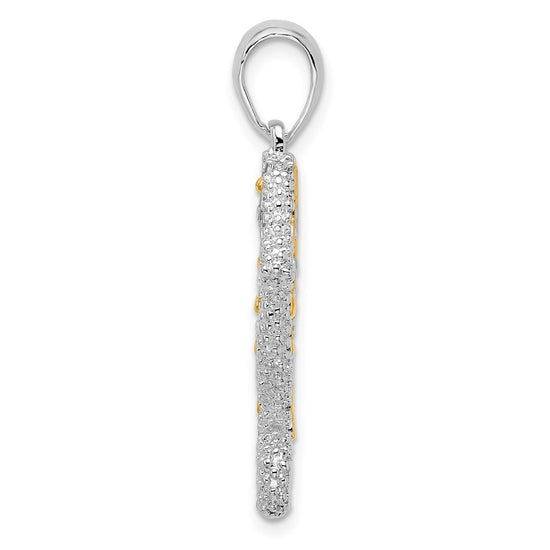 De-Ani Sterling Silver Rhodium-Plated 3D Large Seahorse with 14k Accent Pendant