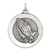 Sterling Silver Antiqued Solid Praying Hands Serenity Prayer Pendant