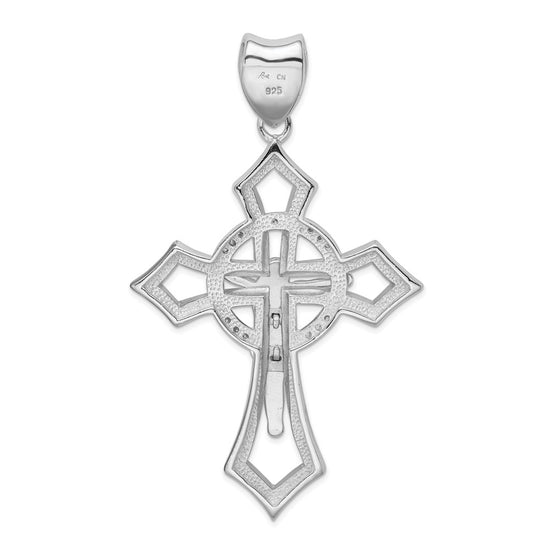 Sterling Silver Rhodium-plated CZ Crucifix Pendant