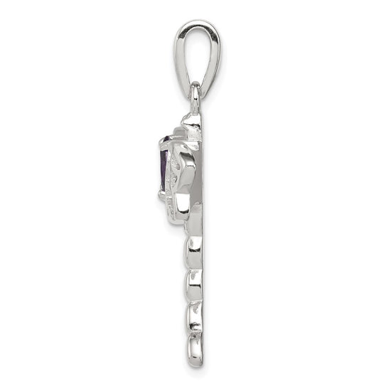 Sterling Silver Rhodium-plated Created Opal Dragonfly Amethyst Pendant