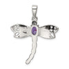 Sterling Silver Rhodium-plated Created Opal Dragonfly Amethyst Pendant