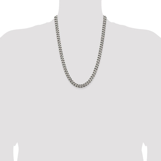 Sterling Silver Antiqued 7.5mm Curb Chain