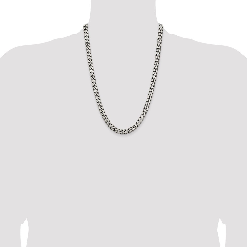 Sterling Silver Antiqued 7.5mm Curb Chain