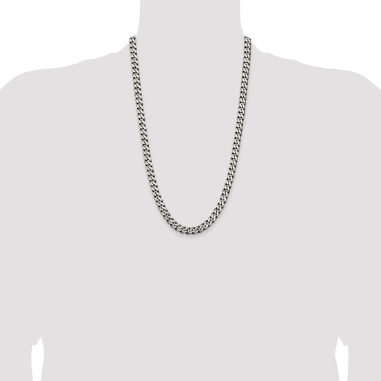 Sterling Silver Antiqued 7.5mm Curb Chain