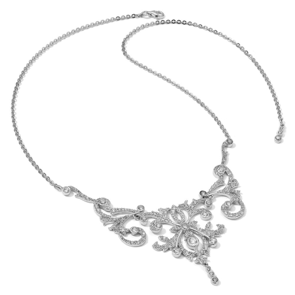 Cheryl M Sterling Silver Rhodium-plated Brilliant-cut CZ Bezel Fancy Scroll 17 Inch Necklace with 2 Inch Extender