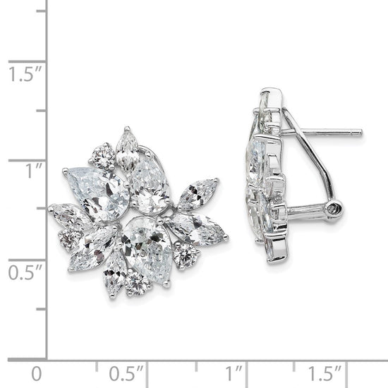 Cheryl M Sterling Silver Rhodium-plated Brilliant-cut & Marquise-cut CZ Cluster Post Omega Back Earrings