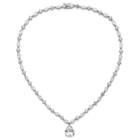 Cheryl M Sterling Silver Rhodium-plated Fancy Marquise-cut & Brilliant-cut Pear CZ 17 Inch Necklace